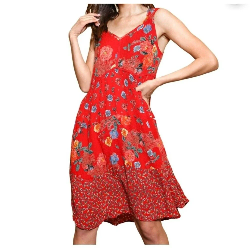 Bila Womens Dress Small Ditzy Floral Sundress Gauze Midi Sleeveless Romantic